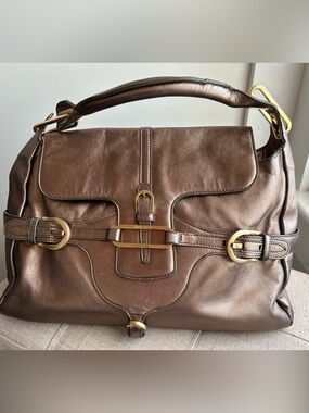 Jimmy Choo Classic Metallic Bronze Leather Tulita Hobo  Shoulder Bag